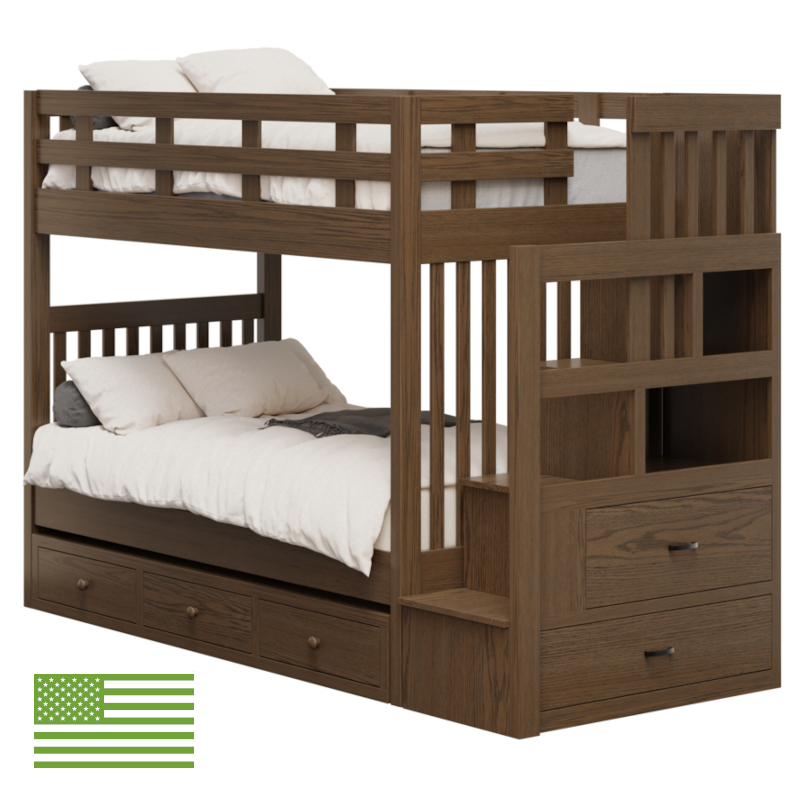 Amish Kodiak Bunk Bed with 3 Drawer Storage Unit